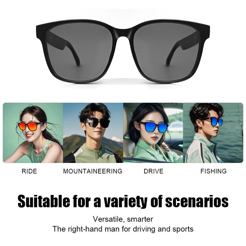 COD Quick Send New GS08 Smart Glasses for Men 2 in 1 UV Protection Portable Polarized Anti-blue Light Black Frame White Lenses Music Sunglasses 3