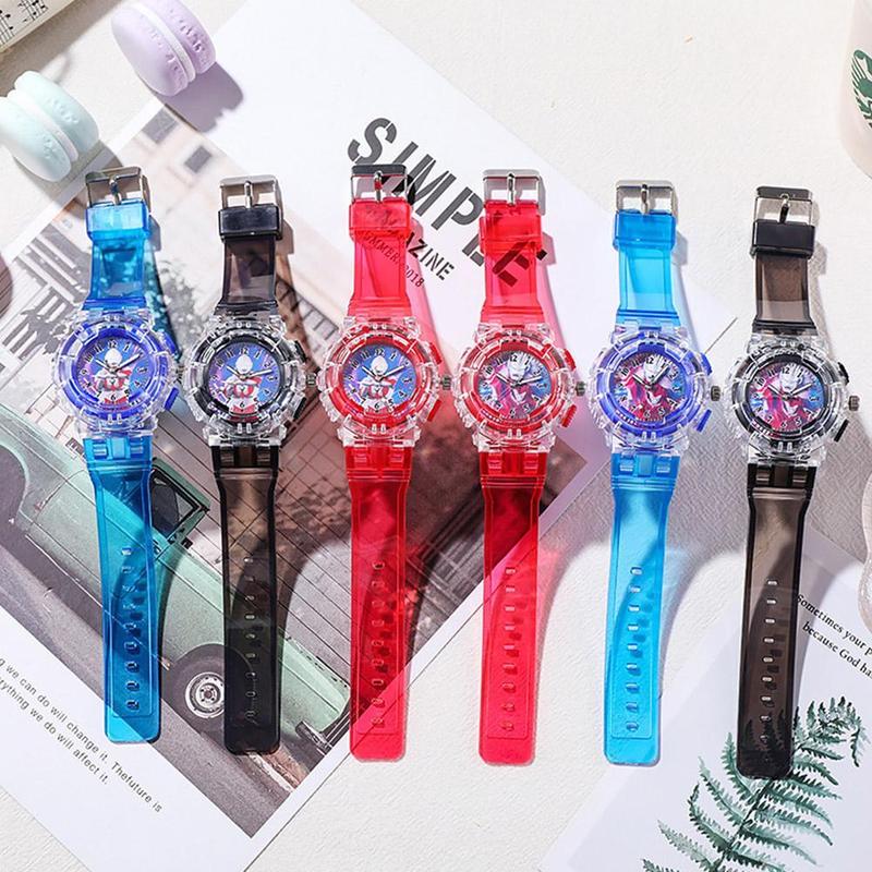 Product Introduction of Luminous Watch Cartoon Ultraman Watch Student LED Flashing Watch Cartoon Light Electric R7L8 16