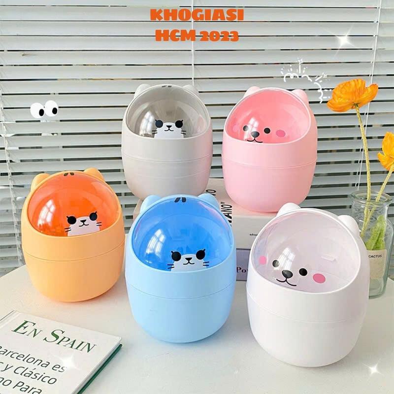 Thùng Rác Mini Nắp Lật Hình Gấu Để Bàn Dễ Thương