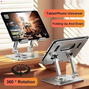 Holder Tablet & Handphone Aluminium Metal, Stand Holder 360° Rotasi, Bracket Kasir Tablet, Desain Lipat untuk HP Android & iPhone