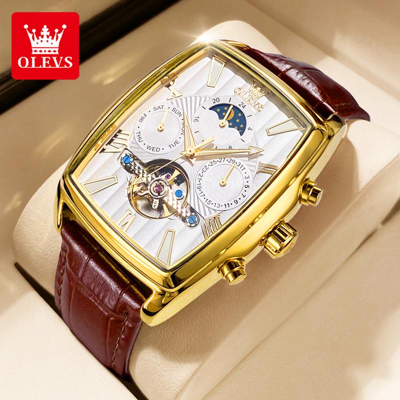 (TẶNG VÒNG TAY) Đồng Hồ Cơ Nam Cao Cấp OLEVS 6675 Chính Hãng Dây Đeo Tay Da Chống Nước  Thật Mặt Hình Chữ Nhật Sang Trọng Lịch Lãm Phù Hợp Trong Mọi Dịp Size45*40MM