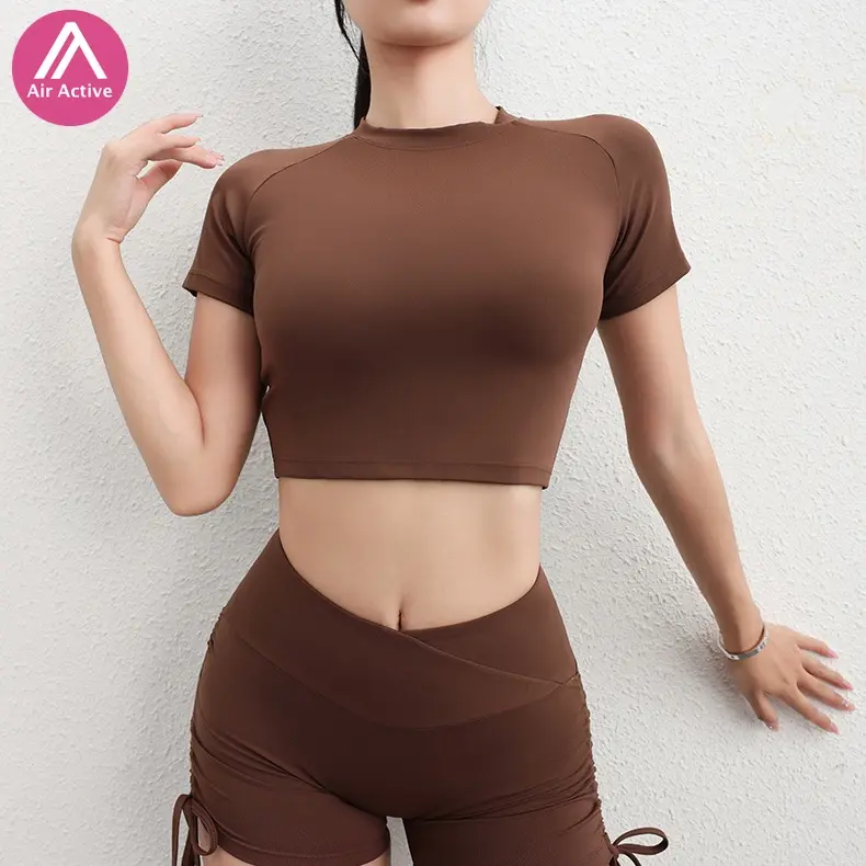 Yoga Sports Top Short Slim Sleeve Crop Top Moisture-wicking