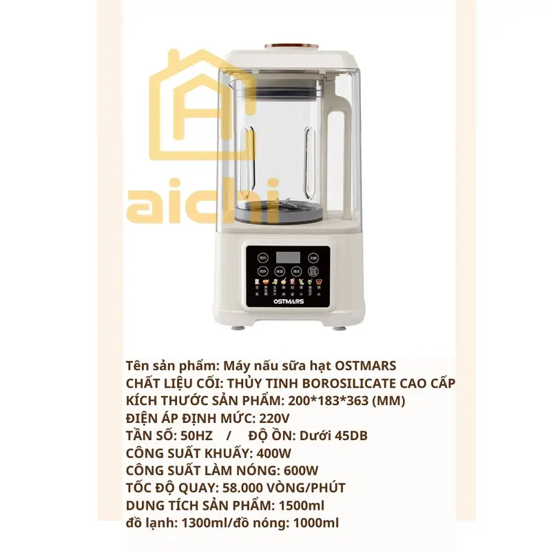 Máy Sữa Hạt OSTMARS Chống Ồn Cao Cấp 1,5L Lưỡi Dao 16 Cánh, Cối Thủy Tinh Tháo Rời, 15 Chức Năng Xay Nấu Đa Năng may  xay nau may  lamsuahat 5