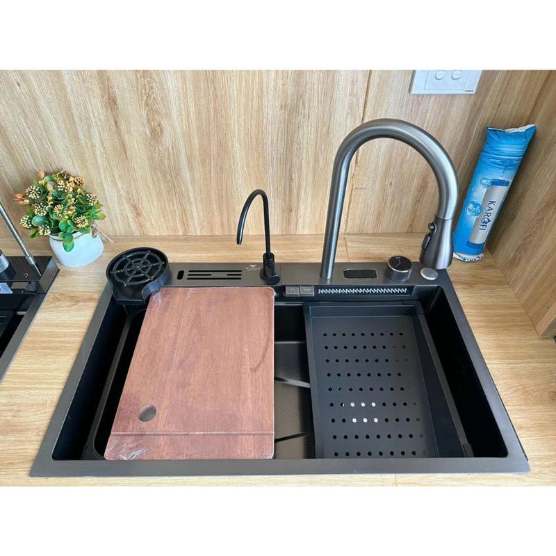 Chậu rửa bát hiển thị nhiệt độ phím đàn bồn rửa chén vòi xả thác. châu vòi âm bàn 5 phím 3