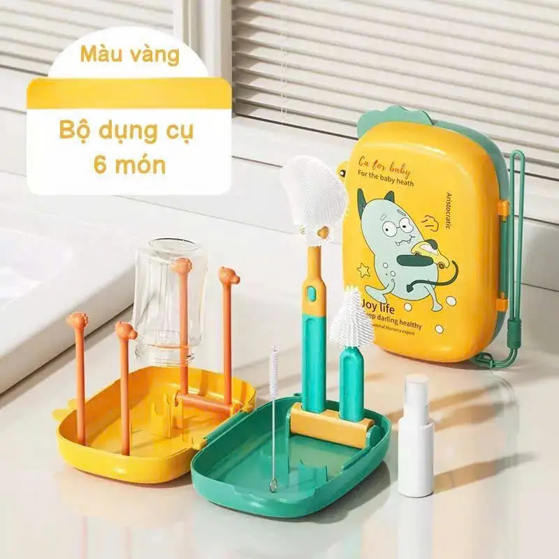 Set Cọ Bình sữa silicon 6ct Hàn Youkebe ,Bebikr kèm nọ rửa bình siêu tiện lợi cho các mom 6