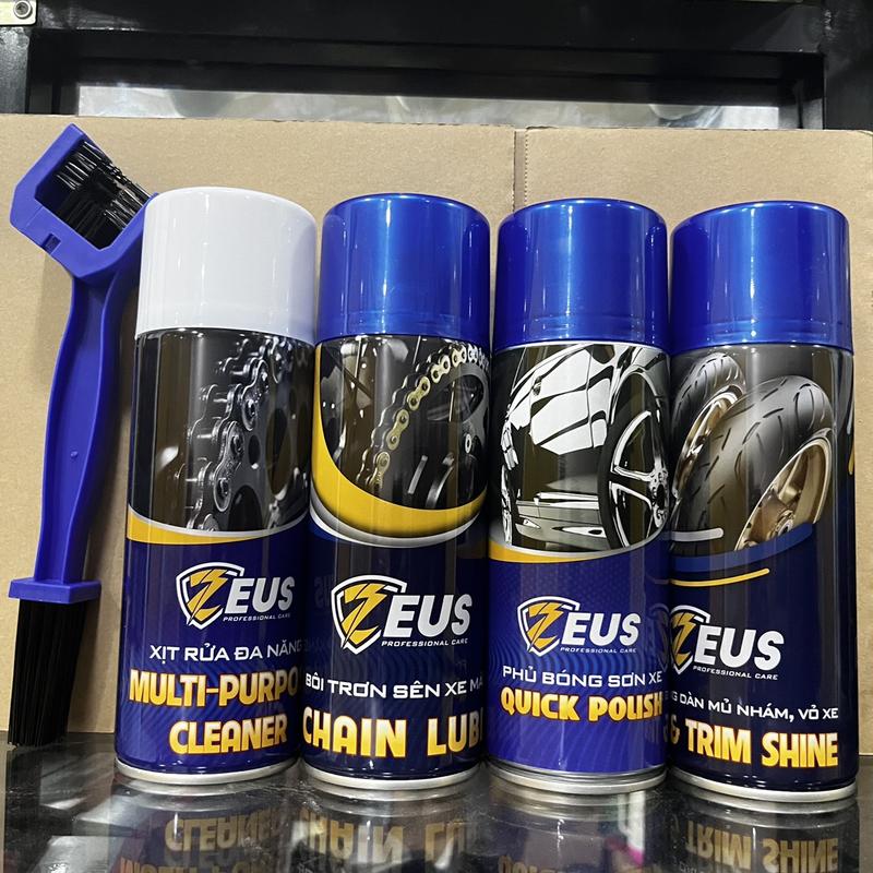 Product Introduction of Combo Chăm Sóc Xe Zeus Gồm Dưỡng Sên, Vệ Sinh Sên, Phủ Bóng Sơn, Làm Mới Nhựa Nhám Tặng Bàn Chải Sên 3D 3