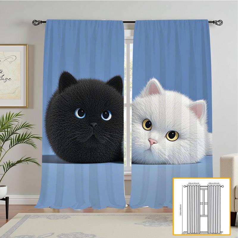 Product Introduction of Cartoon Cat Pattern Door Curtain, 2 Counts/set Modern Casual Door Curtain, Home Decor for Living Room Bedroom Study Room 5