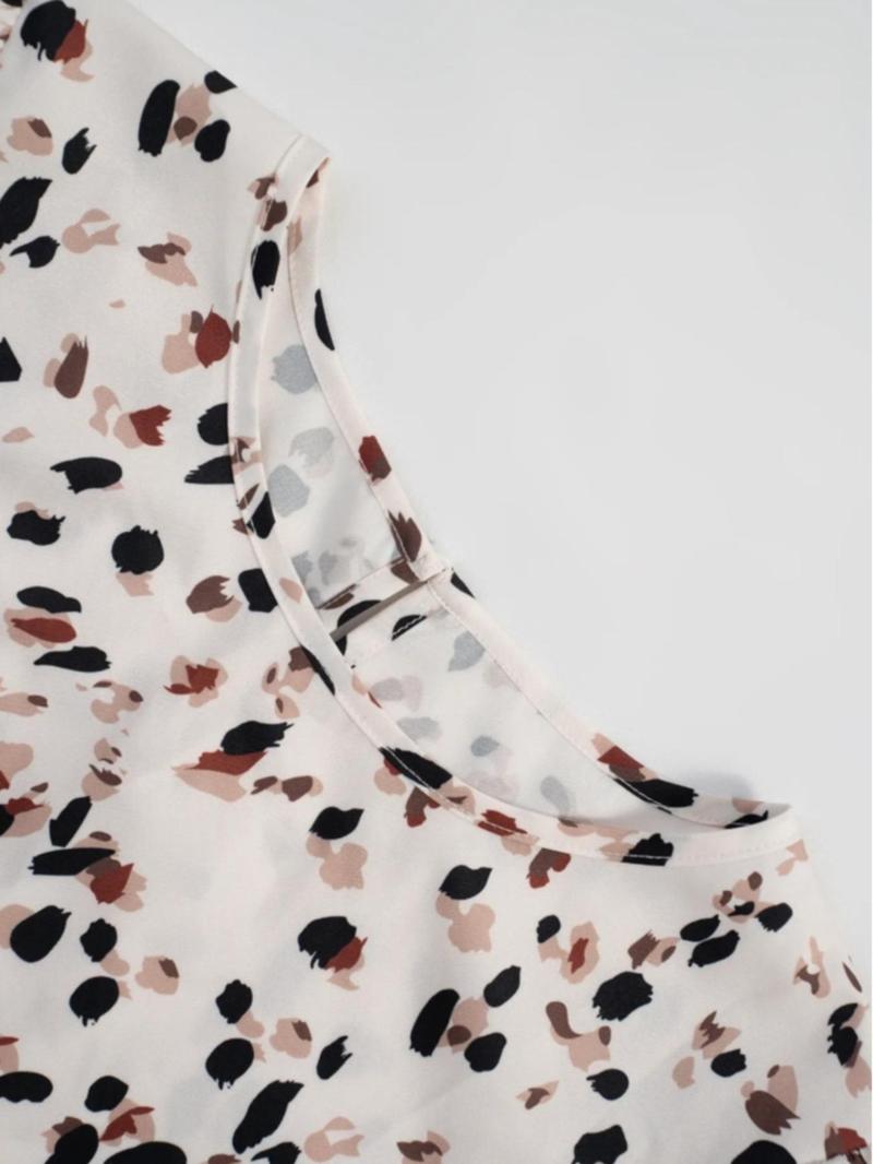 Product Introduction of Women's All Over Print Flounce Sleeve Blouse, Elegant Long Sleeve Round Neck Top for Spring & Fall, Women's Clothing for Daily Wear 7
