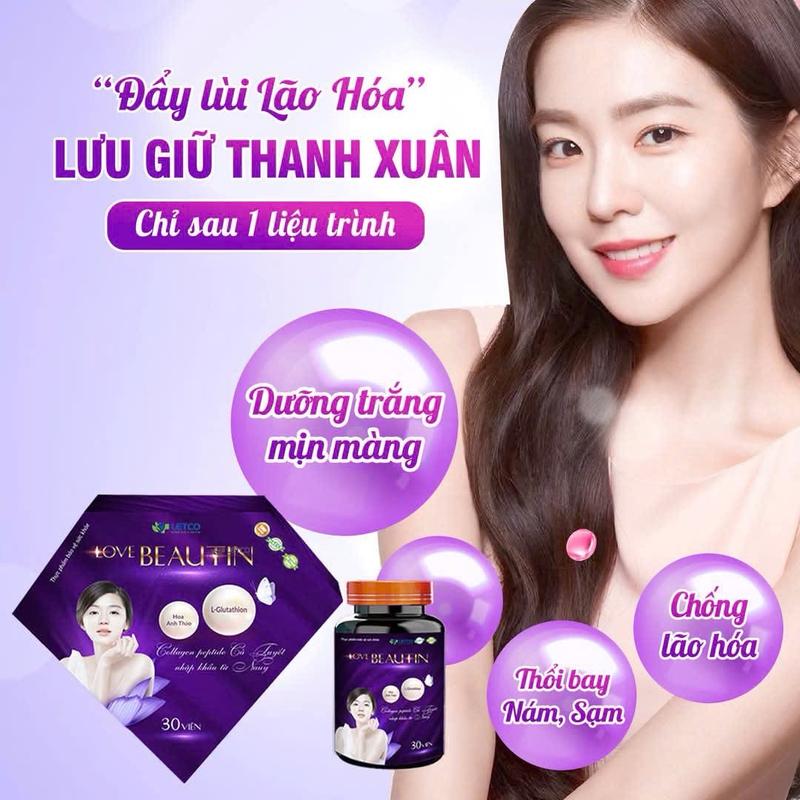 Viên uống hỗ trợ trắng sáng da LoVe Beautin hộp 30 viên - Hỗ trợ trắng sáng mịn da và làm đẹp da, giảm nguy cơ lão hóa, sạm da, nám da. (Tặng kèm 1 tuýp sủi mát gan Artiso 20 viên)
