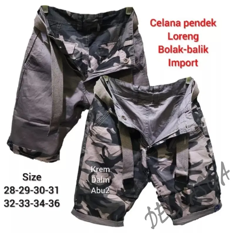 Celana Loreng Pria bisa Bolak Balik Gratis Ikat Pinggang l Clana Loreng Casual Import Standart Laki Laki Dewasa Katun Pendek Cargo Panjang Shorts 5