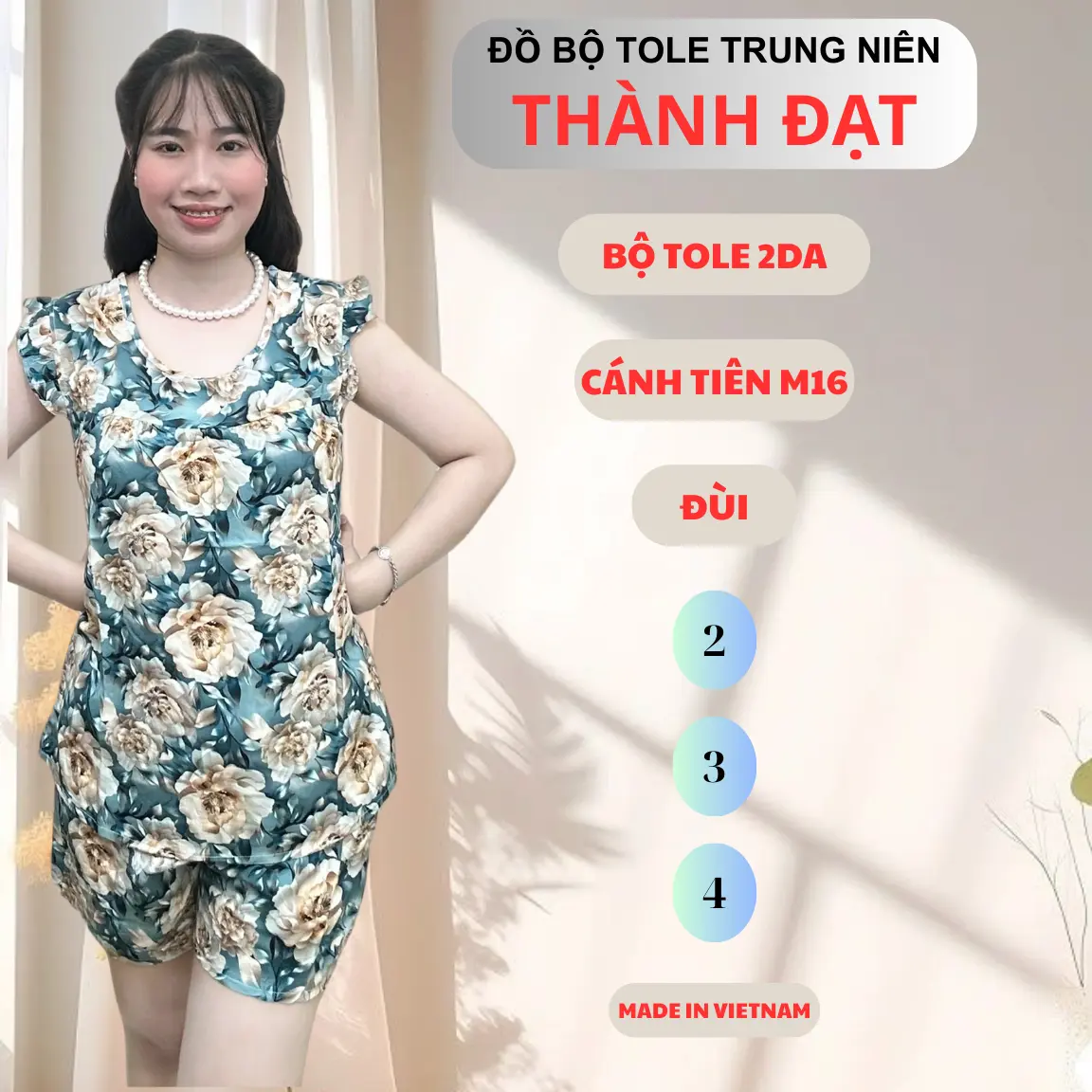 ĐỒ BỘ MẶC NHÀ TOLE 2 DA ĐÙI TAY CÁNH TIÊN MÃ 16 TỪ 40KG