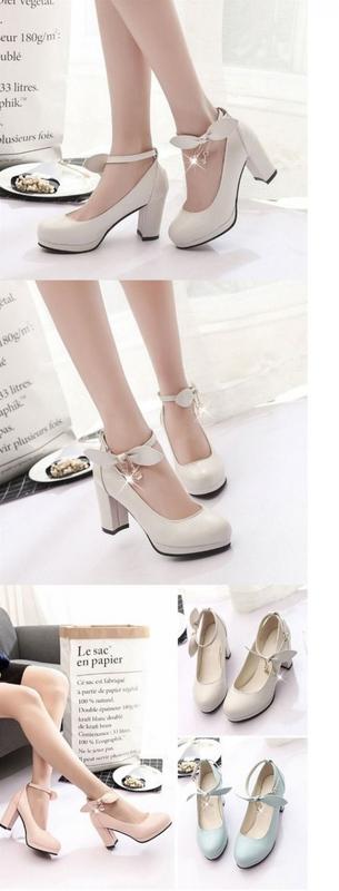 Product Introduction of Spring 2024 New Korean Style Sweet Low-Cut Pumps Women's Mid Heel Chunky Very High Heel Shoes with Buckle All-Matching Women's Fashion Shoes 25
