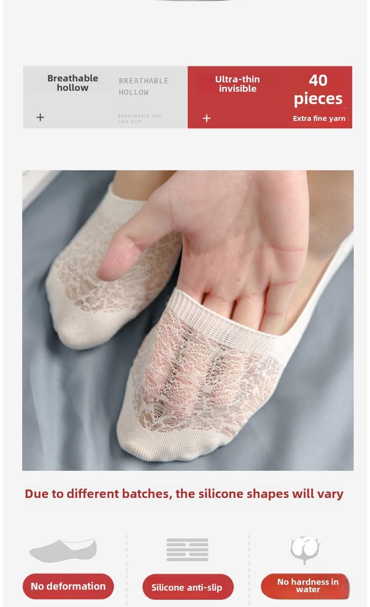Product Introduction of Wholesale Solid Color No-Show Socks for Women |   Breathable Mesh Invisible Liner Socks |   Non-Slip Lace Boat Socks Perfect for Spring . Summer! 2