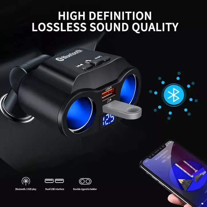 Tẩu Sạc 2 Cổng USB Tích Hợp Máy Nghe Nhạc Mp3 Bluetooth 5.0 FM Rảnh Tay Chuyên Dụng Cho Xe Hơi 6