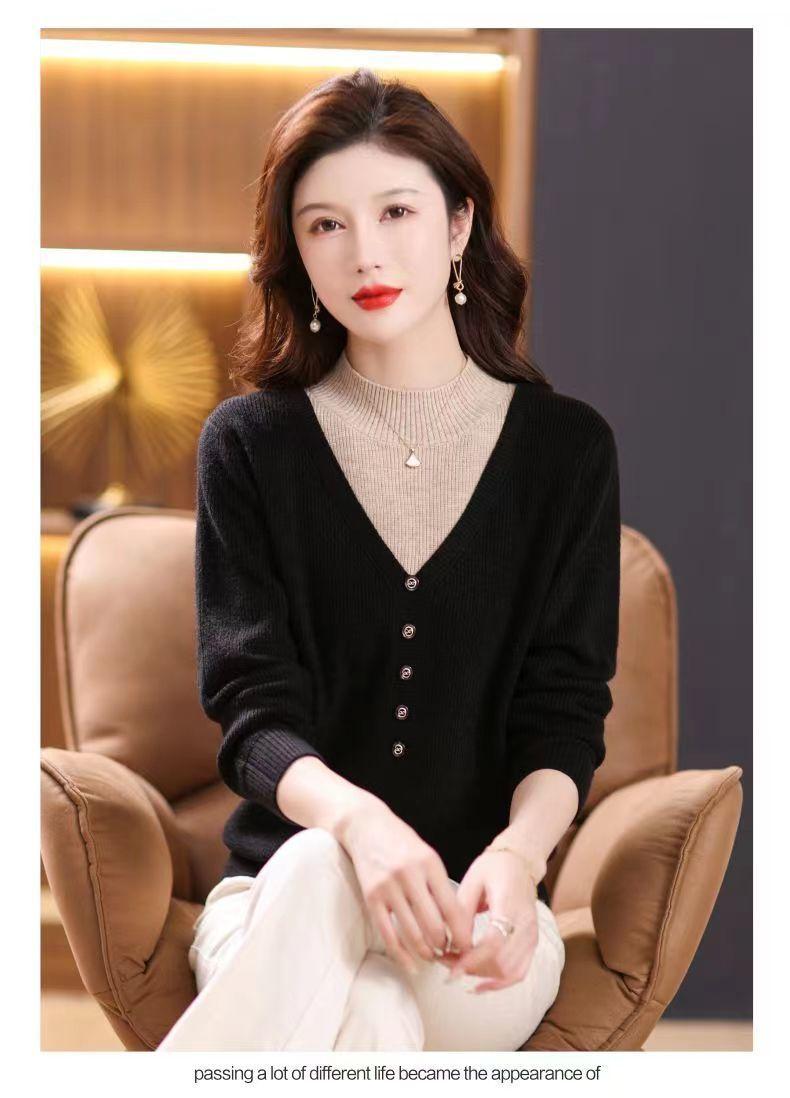 Product Introduction of Áo Len Cổ Lọ Nửa, Hàng Mới Về Mùa Thu Và Mùa Đông, Dành Cho Phụ Nữ, Quần Áo Cho Mẹ, Dáng Rộng Vừa Vặn, Phong Cách Phương Tây, Áo Lớp Nền Bên Trong, Thời Trang Nữ 18