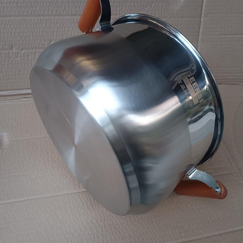 Extra-Thick Stainless Steel Round Soup Pot with Lid and Dual Wooden Handles for Heat Resistance 3