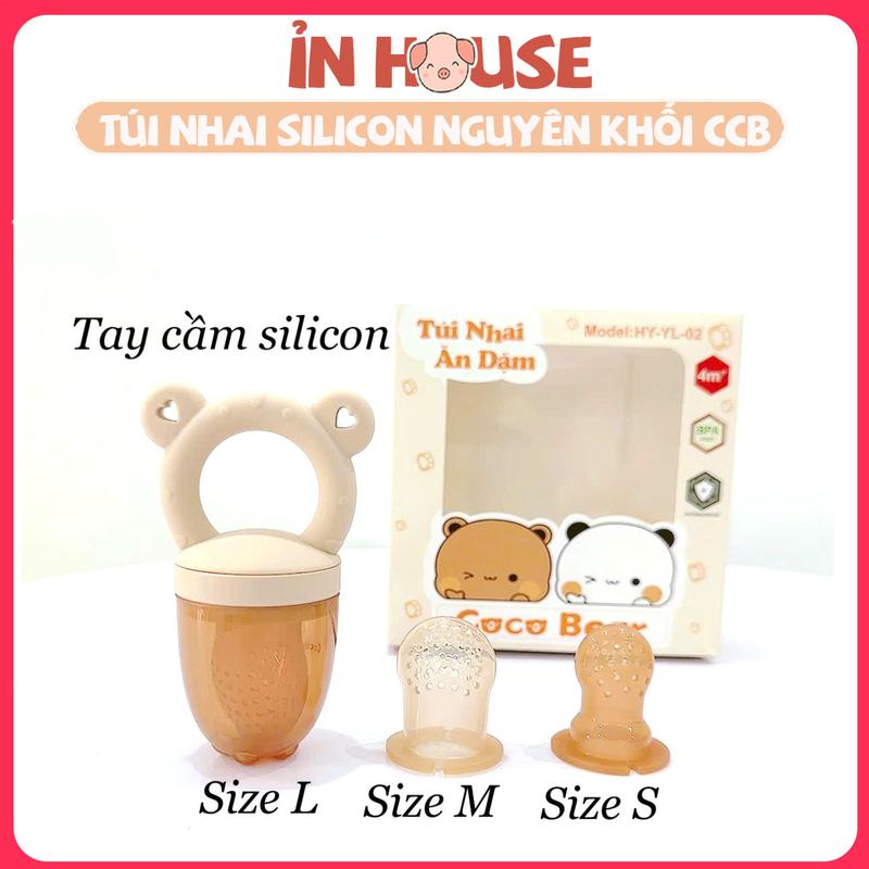 Túi Nhai gặm nướu SILICON COCO BEAR 2in1 kiêm gặm nướu cho bé 1 bộ 3 size túi nhai cho bé