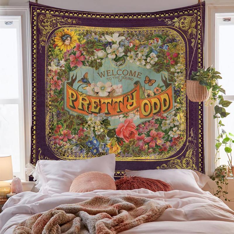 Vintage Letter & Flower & Border Pattern Tapestry, Aesthetic Classical Creative Wall Hanging Decor, Wall Art Decor for Home Living Room Bedroom Gallery Dinning Room 4