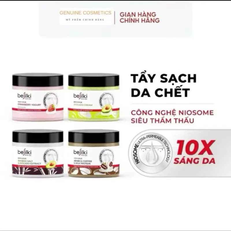 ￼Tẩy Da Chết Body Besilki 3in1 Dưỡng Ẩm Dưỡng Da trắng Sáng Mịn Màng, Dung Tích 100ML - 170ML - 280ML - 350G tayte caphe baochet