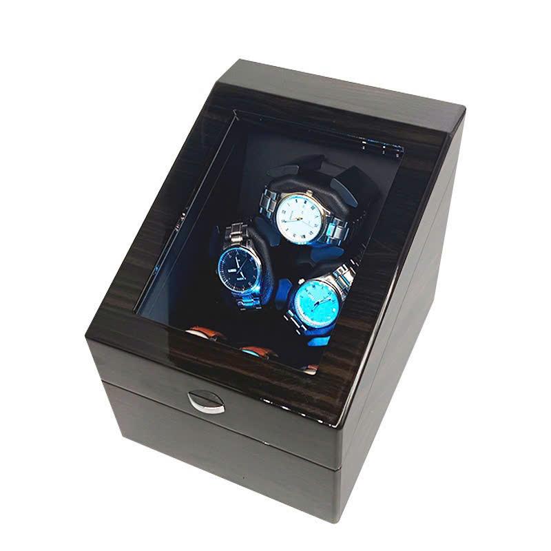 [MẪU MỚI - TẶNG KÈM CỦ SẠC] Hộp tích cót đồng hồ cơ automatic 3 gối xoay, 3 gối tĩnh - vỏ gỗ - có đèn led - 4 chế độ xoay - giúp đồng hồ cơ luôn đúng giờ