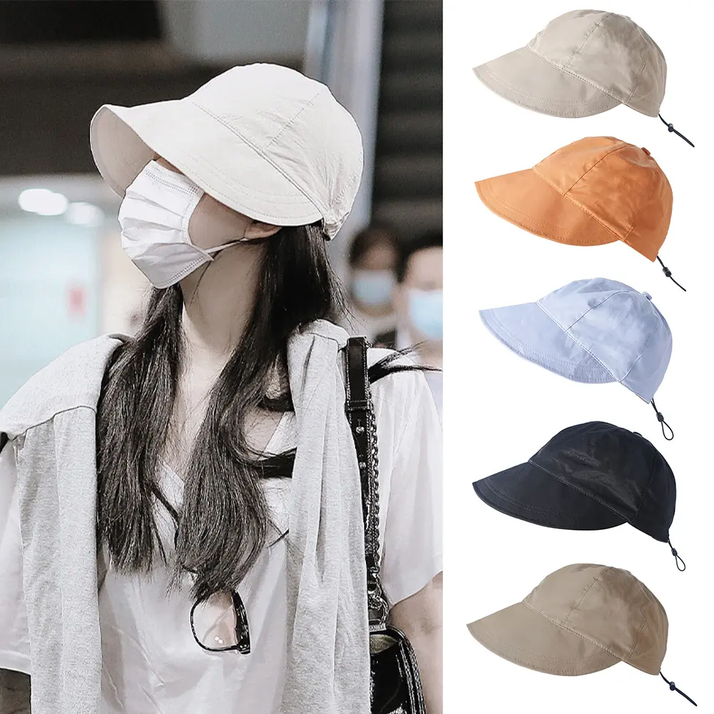 Sports Hat  Foldable Wide Brim Sun Hat Drawstring Adjustable Caps for Men Women Beach Hats Summer Quick-drying Visors Fisherman Cap #450164