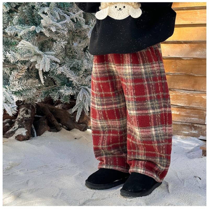 Quần nỉ dạ kẻ caro lót lông ấm áp cho bé