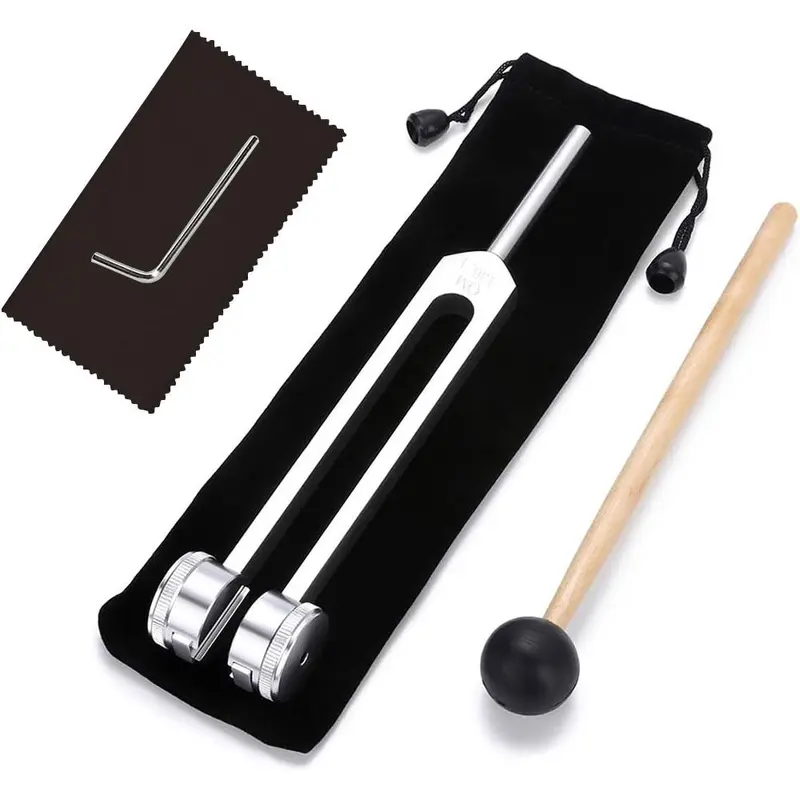 Tuning Forks with Fixed Weights, 1 Set 136.1Hz Tuning Fork with Bag & Hammer & Cleaning Cloth & Accessories, Percussion Instruments for Sound Healing 0
