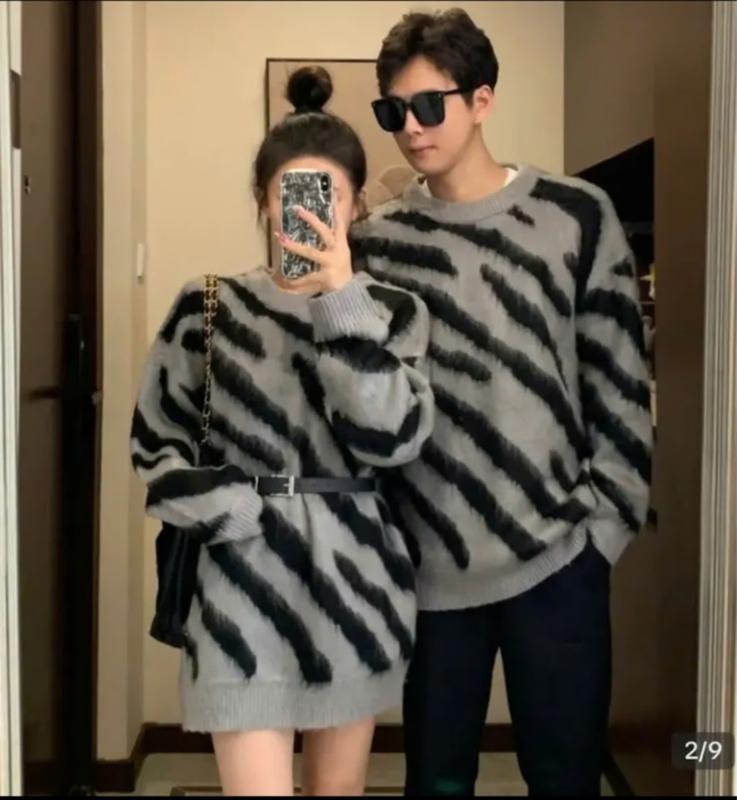 Áo len unisex nam nữ ngựa vằn, áo len cổ tròn form rộng hot 2024 Menswear Kem Dài Tay áo sweater áo len áo len áo len áo lông