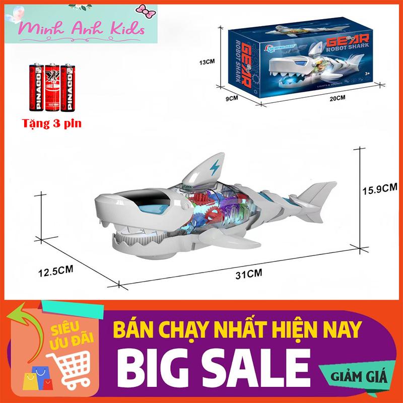 Đồ Chơi Cá Mập Baby Shark 32cm Tự Động Tránh Vật Cản, Phát Nhạc, Phát Sáng Xám Trắng Kem Voi - Model XYZ123