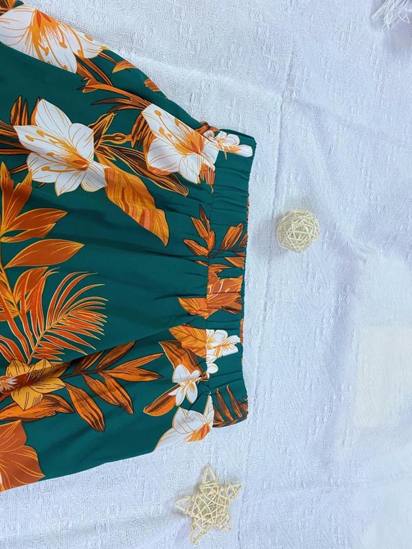 Women's Floral Print High Low Hem Skirt, Boho Ruffle Trim Elastic Waist Short Skirt for Beach Holiday Vacation, Ladies Summer Clothes 5