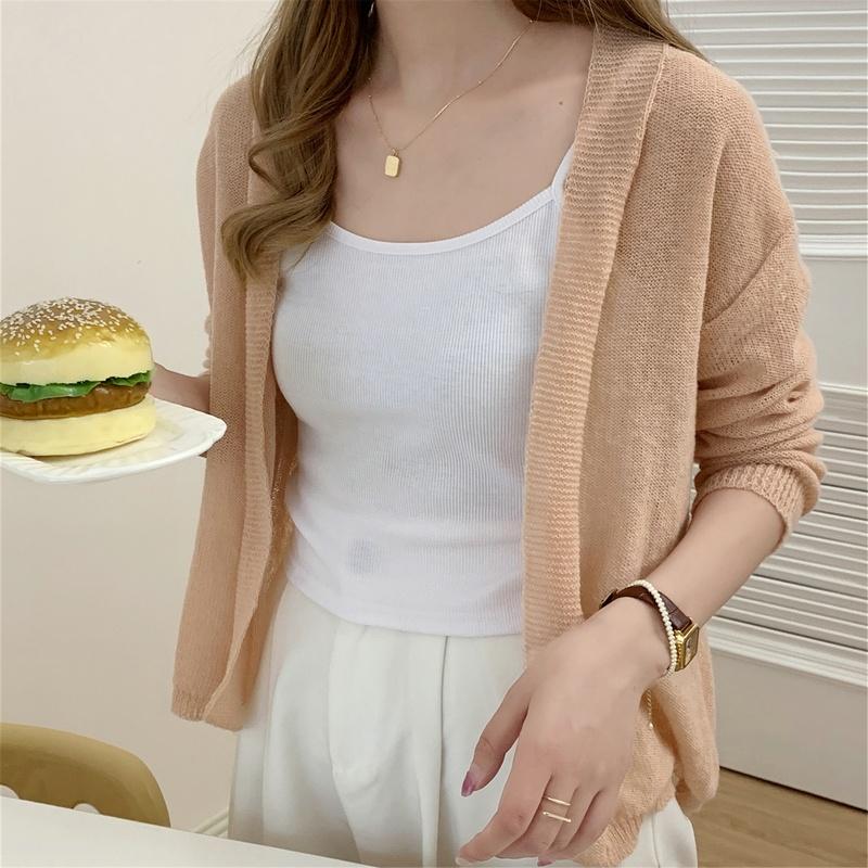 Áo Chống Nắng, Dành Cho Nữ, Màu Trơn Chất Liệu Lụa Lạnh Dáng Rộng Vừa Vặn, Mỏng Vừa Vặn, Kiểu Áo Cardigan Không Cài Cúc