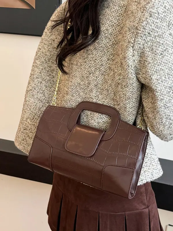 Women's Fashionable Crocodile Embossed Handbag, Casual PU Leather Shoulder Bag for Daily Used, Trendy All-match Commuter Bag 3