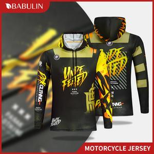 BABULIN Men's Long Sleeve Hooded Motorcycle Jersey SDM708 - Polyester Spandex Blend UPF 50+ Cycling Hoodie for Riders & Outdoor Enthusiasts