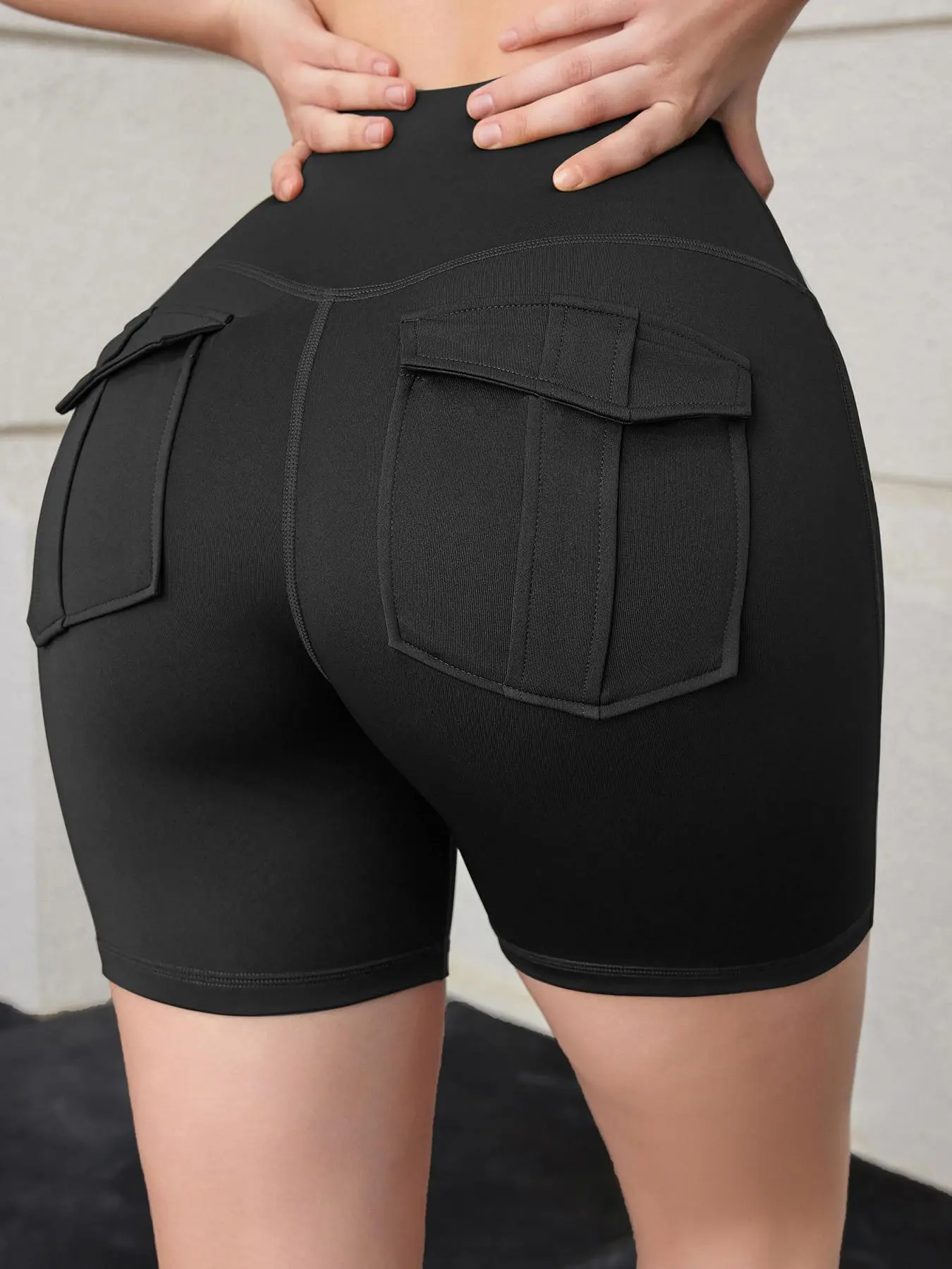 Women's Solid High Waist Pocket Sports Shorts, Breathable Sweat Shorts, Ladies Sportswear for Gym Workout Yoga