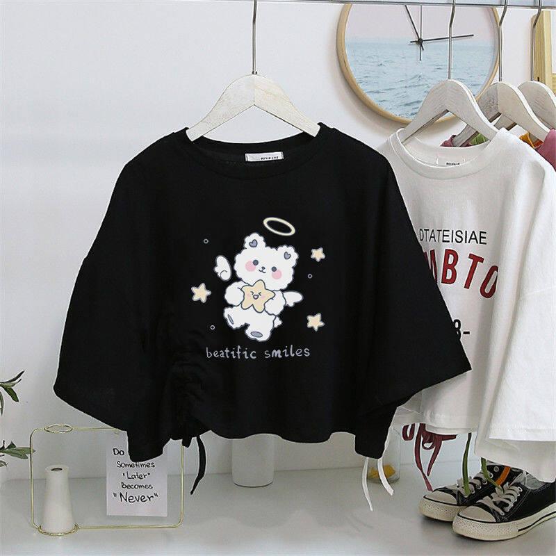 Product Introduction of Áo Thun Dây Rút ngắn tay, dành cho nữ, Cạp Cao, Cropped Xén, Dáng Rộng Vừa Vặn, Áo Crop Top 10