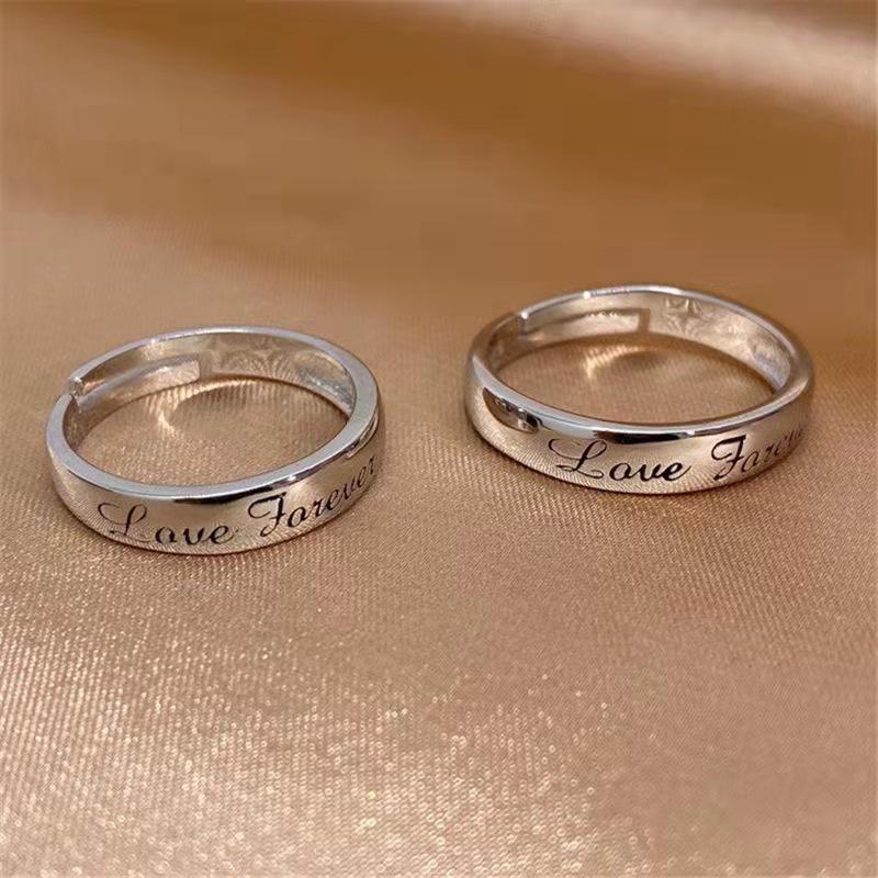 Product Introduction of Nhẫn Tình Yêu, Thiết Kế Đơn Giản, 2 Mảnh / 1 Đôi, Nhẫn Ngón Tay Có Thể Điều Chỉnh Làm Bằng Chất Liệu Bạc, Có Chữ Cặp Đôi TIANCHONG. 1
