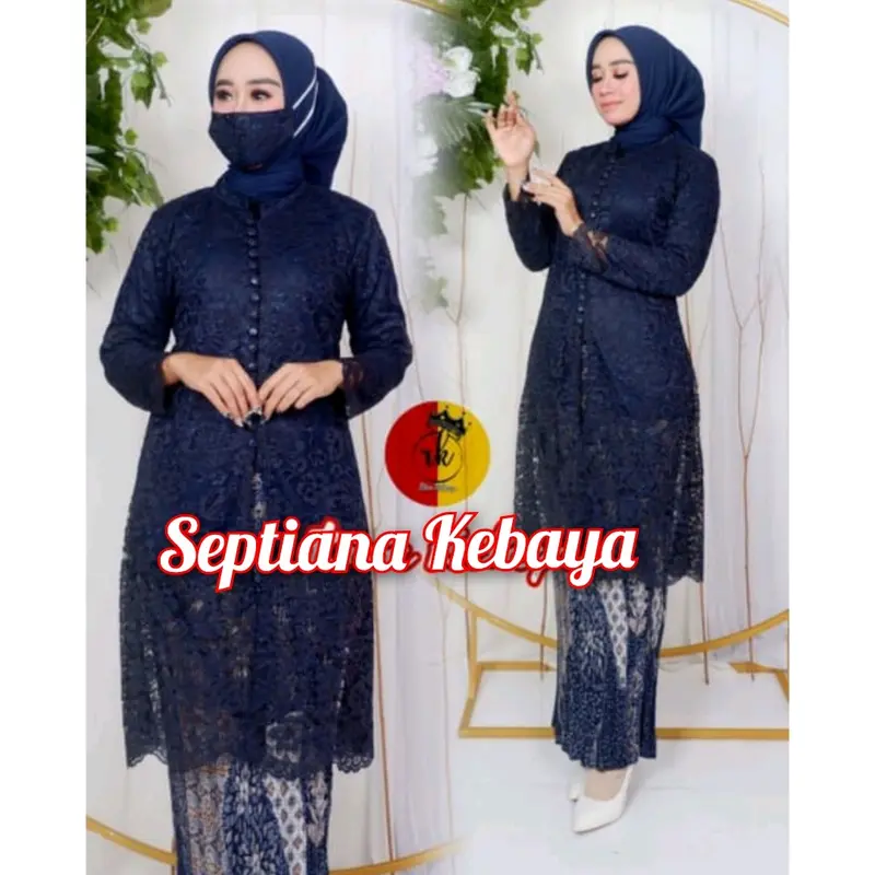 BAJU KEBAYA COUPLE  WARNA  NAVY KEBAYA WISUDA  TUNANGAN  MODERN BUSUI FRIENDLY COUPLEKEBAYADANBATIK AYAHIBU ANAK BAHAN Katun Bunga 1