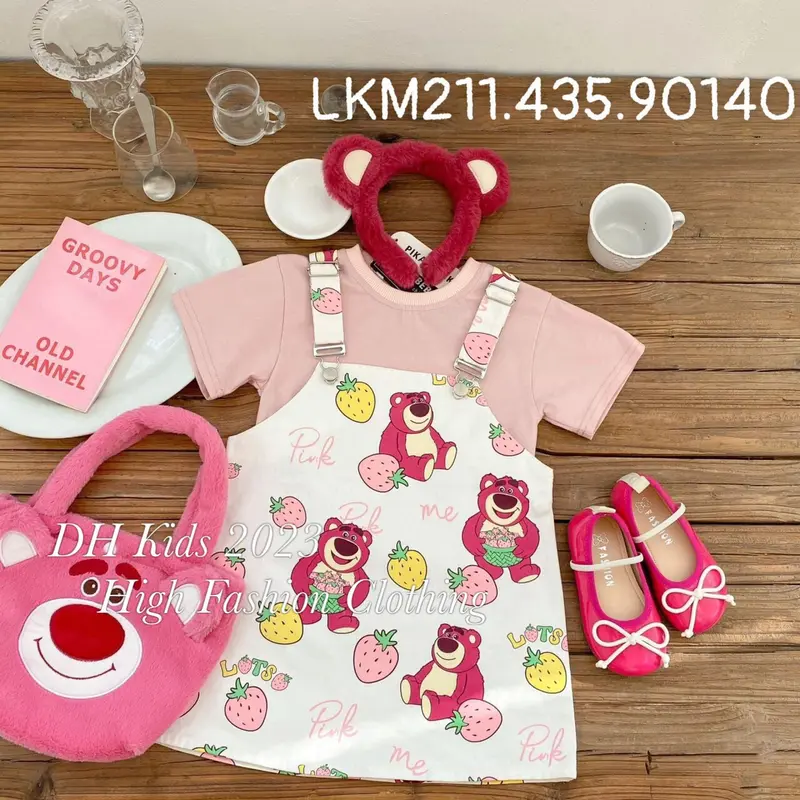 Bộ yếm dâu màu hồng cực ngọt cho bé 0