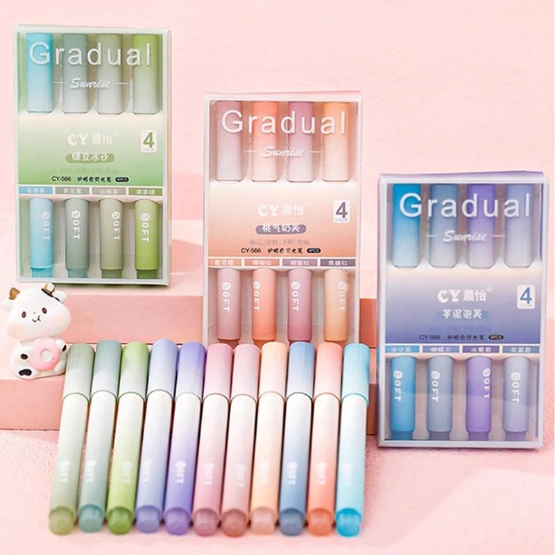  Bộ 4 Bút Dạ Quang Đầu Mềm Vỏ Gradient - Bút Highlight Đánh Dấu Ghi Chú Văn Phòng Học Sinh 