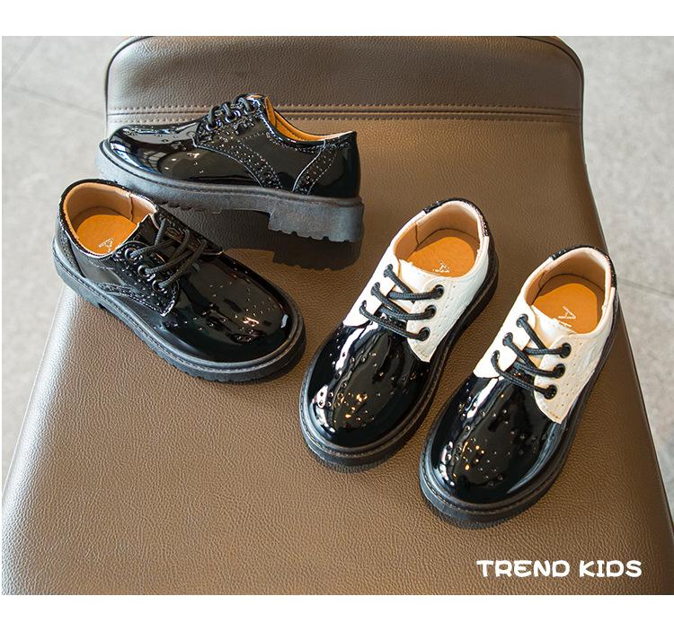 Product Introduction of Spring and Autumn New Children's Black Leather Shoes Lace-up Fashion British Style Boys Performance Shoes Girls Performance Shoes Soft Bottom 11