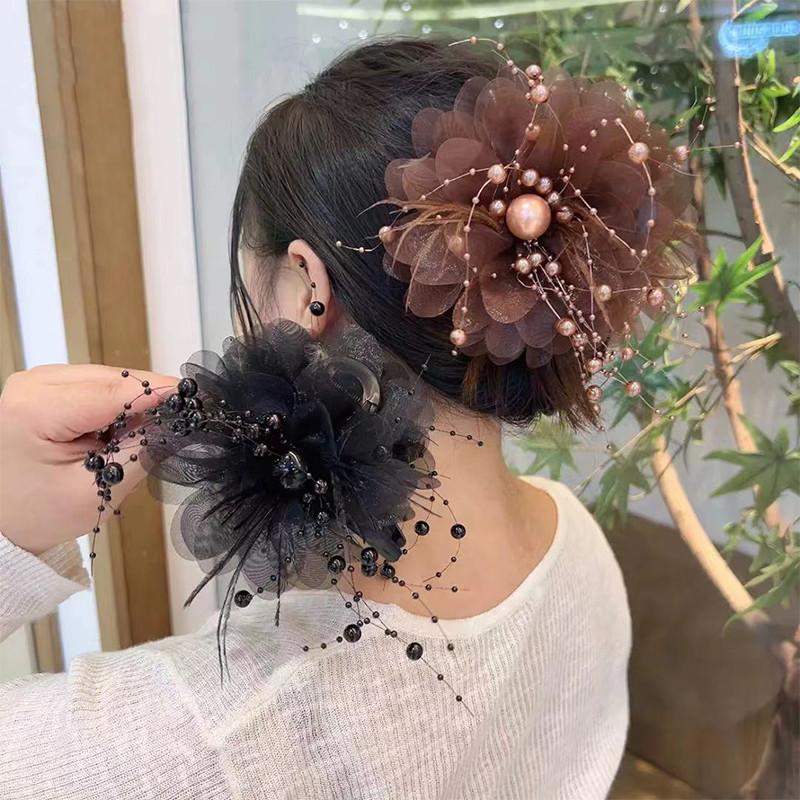 Product Introduction of Elegant Design, Mesh Flower Barrettes, Lady, South Korea Style, with Pearl and Shark Tassel, Fashion, Suitable for Baby Girl Horse Hair, Hair Accessories 10