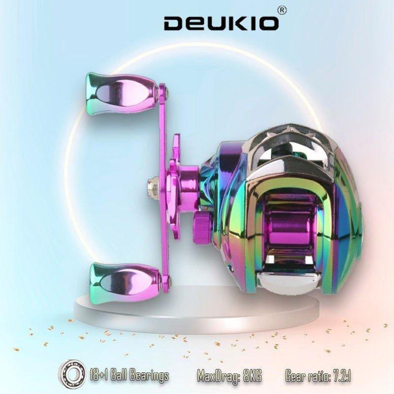 Máy ngang Deukio titan câu lure tải cá 8kg Bắt Cá Fishing monster RH mẫu mới 2023 full titan chuyên câu lure Vòng tua 7.2:1 Màu ánh tím