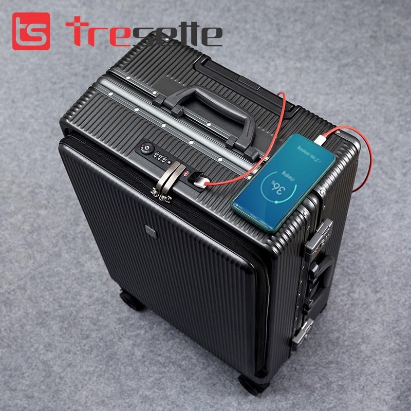 Product Introduction of [SIZE 20+24+26INCH] Vali cao cấp Tresette TSL-2029 Có Ngăn Đựng Latop Vân Dọc Sang Trọng Cổng Sạc USB 24