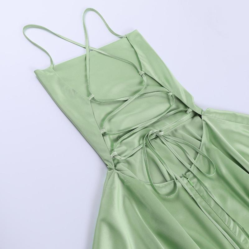 Product Introduction of Popular Sleevesless Mini Dress Spaghetti Strap Sexy Women Dress Tie-up Solid Color Sling Jumpsuit 12