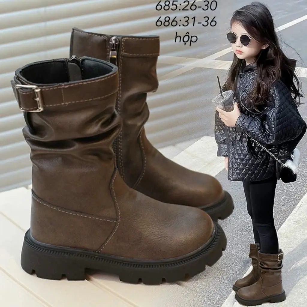 Boot Nhăn cao cổ cho bé da mềm chất chơi cho bé trai và bé gái đi học đi chơi đi (mã 0811)