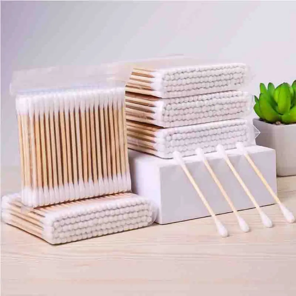 100 Pcs Cleaning Cotton Cotton Swabs Wooden Cotton Buds Q-Tip Chlorine-Free Hypoallergenic Cotton Swab Ear Stick Pet Care