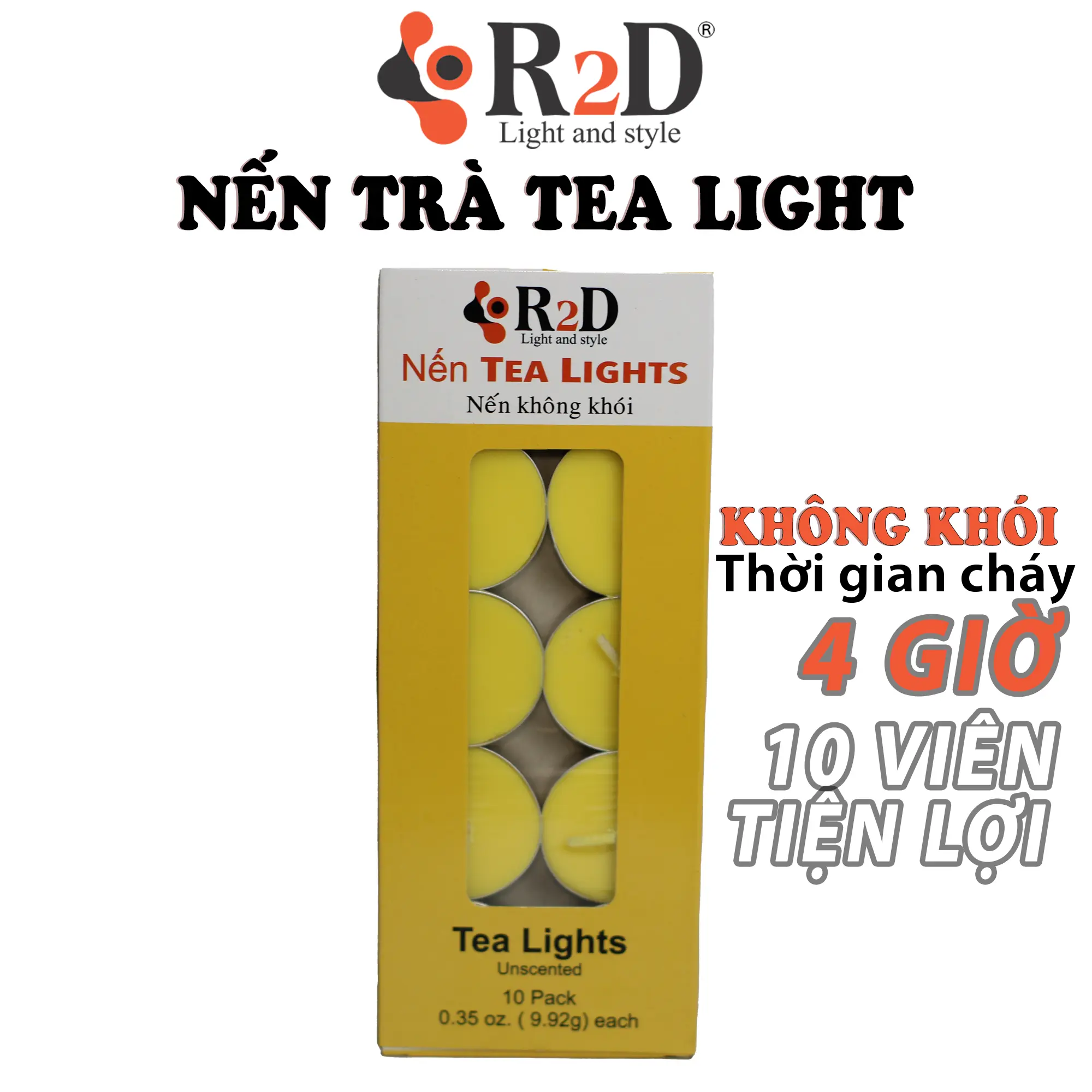 Nến Tealight Hộp 10 Viên Chính Hãng R2D Dùng Thắp Sáng, Trang Trí, Dùng Chung Với Đèn Xông Tinh Dầu.