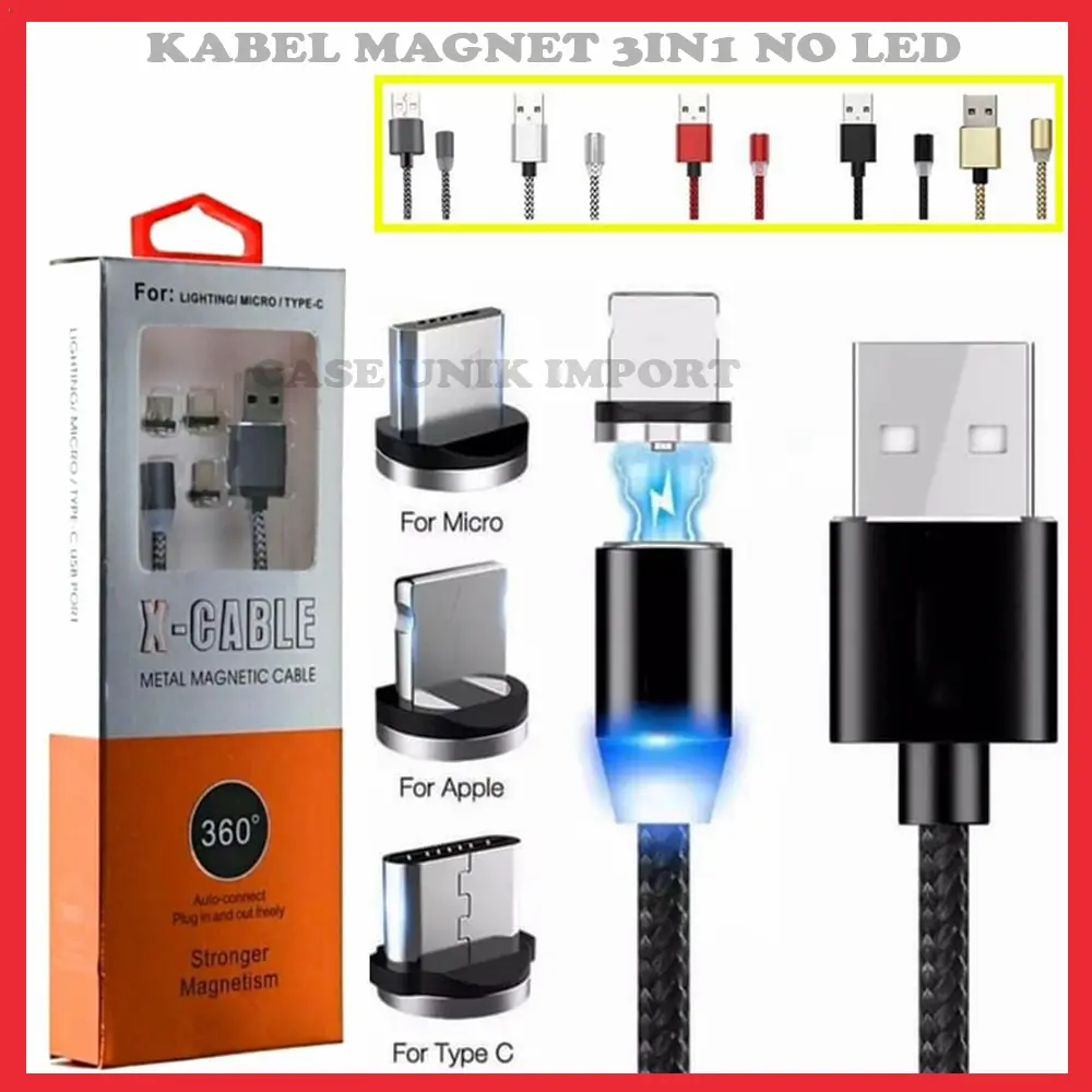 KABEL DATA MAGNET 3 IN 1 1 KABEL DAPAT 3 KEPALA CASAN CHARGER TIPE C MICRO LIGHTNING 1P $AM$UNG V1V0 R3DM1 X1A0M3 R3ALM3 0PP0 HU4WEI NO LED USB MICRO