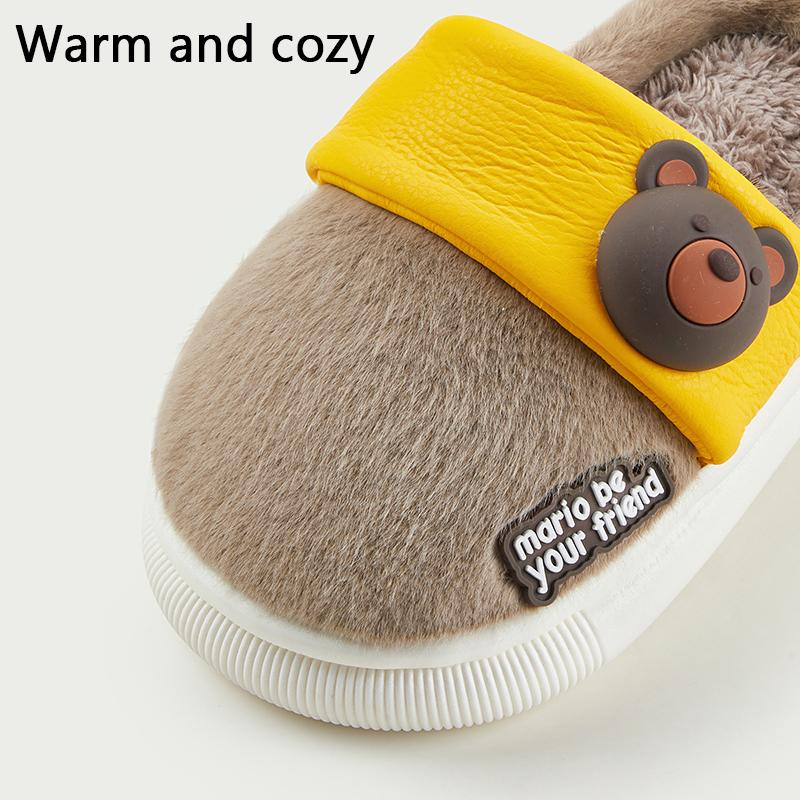 Cheerful Mario Baby Bear cotton slippers for children Winter boys and girls cute fluffy autumn and winter home non-slip slippers for children 4