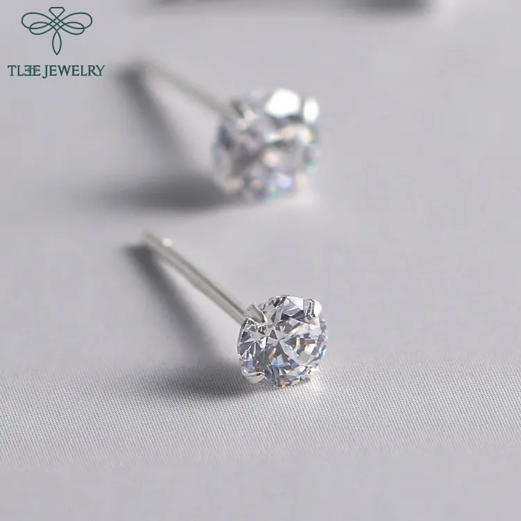Khuyên tai bạc nữ TLEE nụ đá nhiều size lấp lánh nhỏ xinh TLEE JEWELRY (1 ĐÔI) B0206